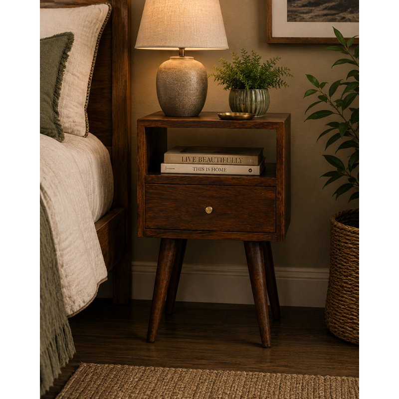 Fithian 30cm W Solid Wood Bedside Table, Chestnut