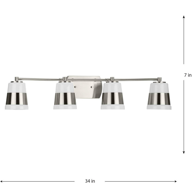 Éclairage pour meuble-lavabo à 4 lumières à intensité variable Markail, Nickel brossé, Nickel brossé / Blanc