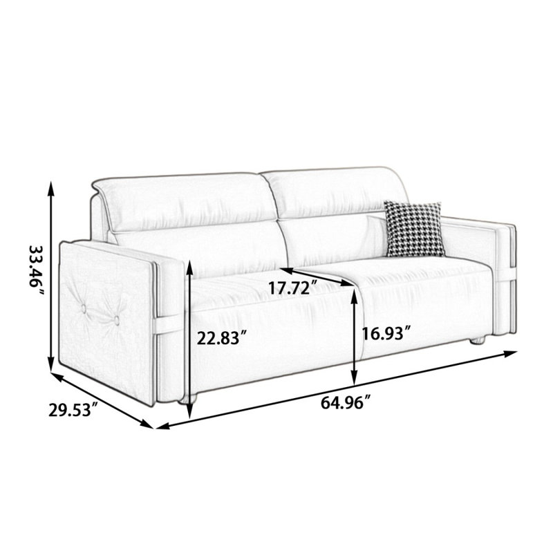 Coussin convertible 64,96 po en polyester brun, 33.46"H x 64.96"L x 29.53"W
