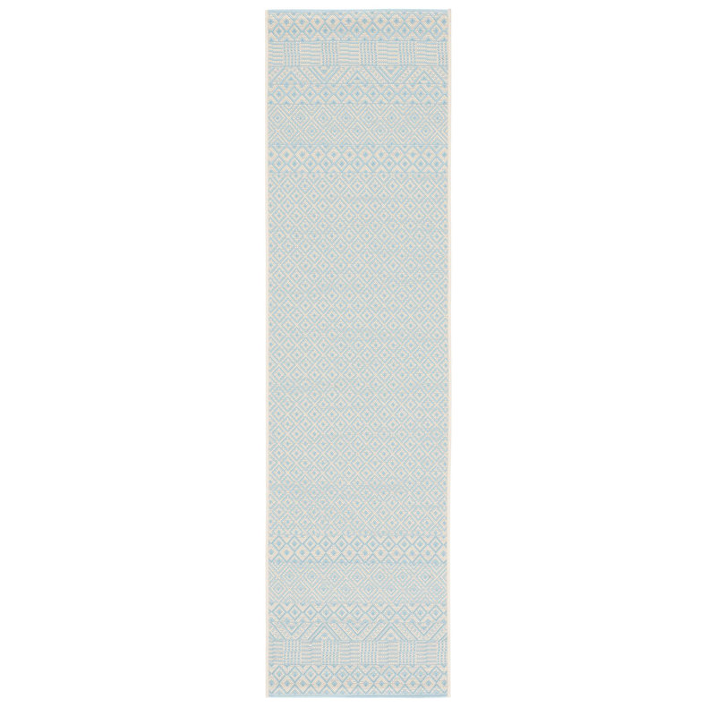 Tapis intérieur / extérieur beige / turquoise Lenwood, Tapis de couloir 2 pi 3 po x 12 pi