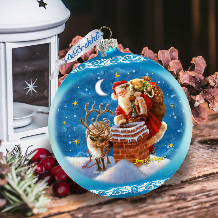 6” Glass Vintage Santa Bearing Gifts Ball Ornament