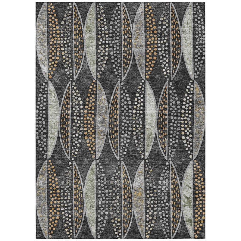 Machine Washable Indoor/Outdoor Chantille ACN2711 Casual Rug, 5' x 7'6", Black