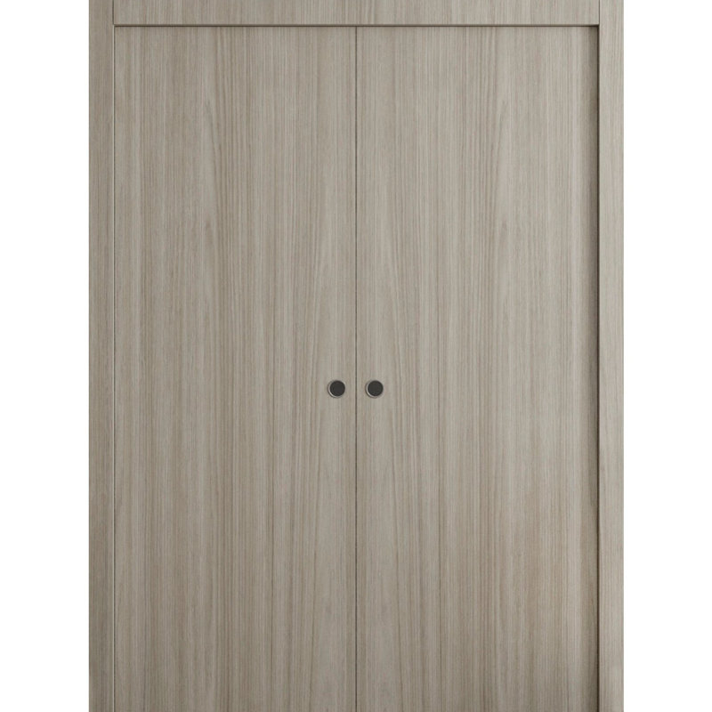 Portes coulissantes françaises à double poche - Essentiel 8001 frêne - Quincaillerie de rail - Portes intérieures modernes en bois massif pour chambre à coucher