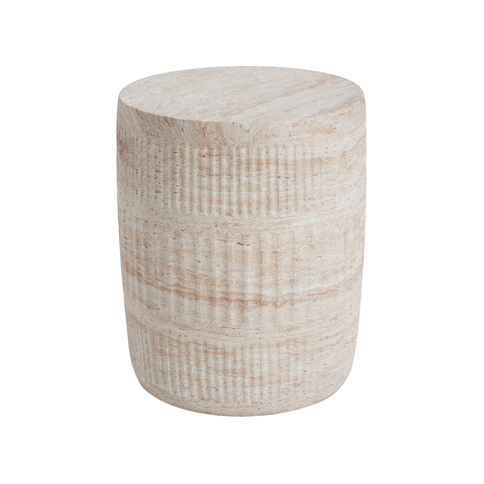 Isolde 15'' Stone Outdoor Side Table, Travertine