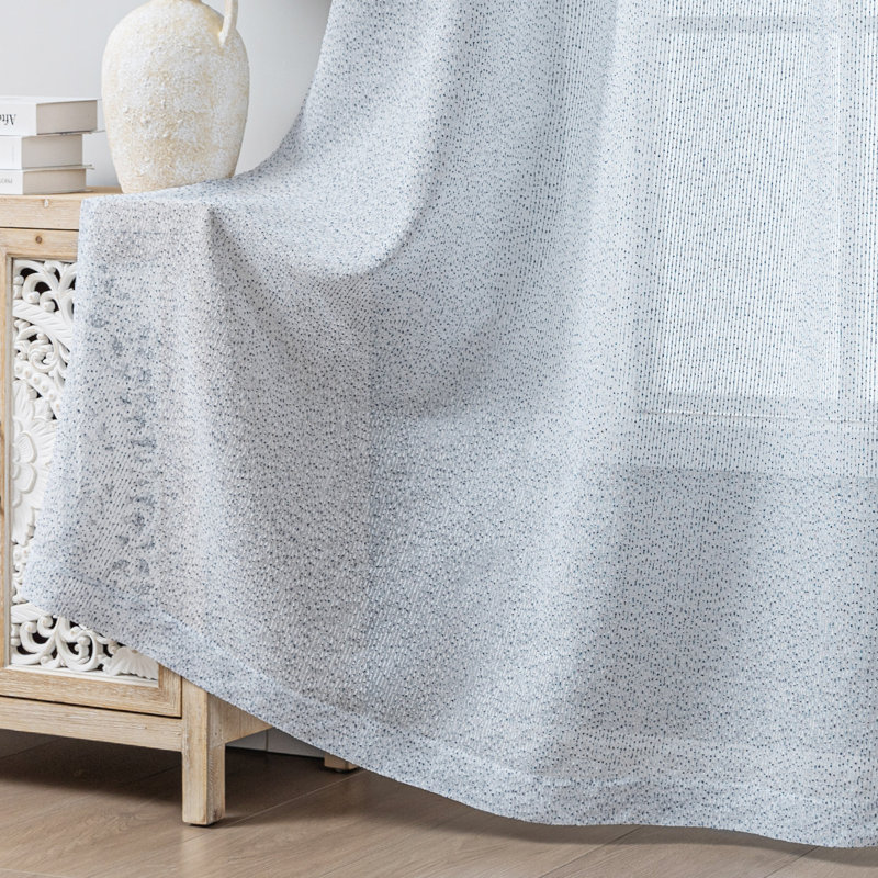 Couey Farmhouse Striped Sheer Rod Pocket Curtain Pair, 52" W x 84" L, Navy Blue