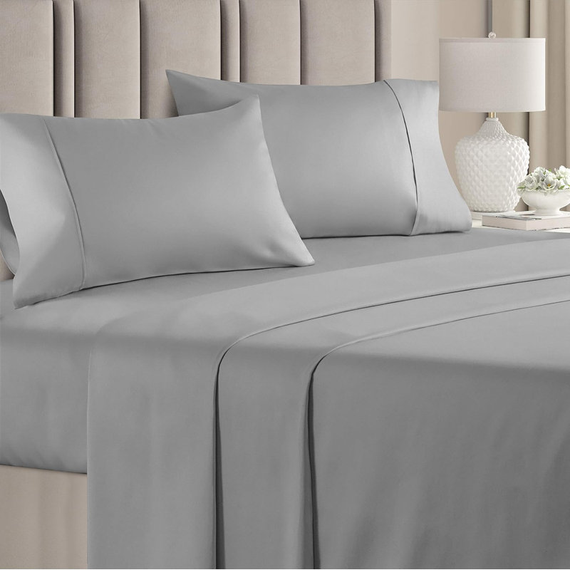 100% Cotton Sheet Set, 400 Thread Count Hotel Luxury Bedding, Soft & Breathable Bed Sheets, 4 Piece Set, Light Gray