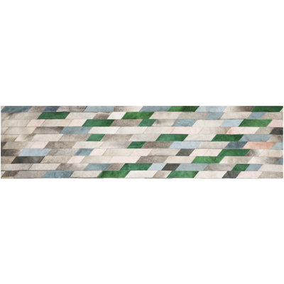 Astila Cowhide Geometric Area Rug in Green