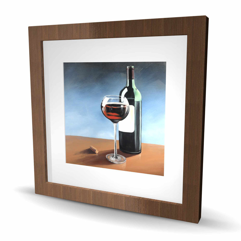 Bouteille de bourgogne avec verre à vin - reproduction d'art encadrée