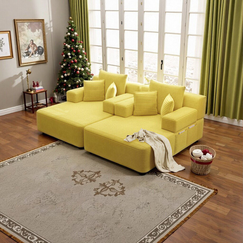 Ensemble de chaise longue surdimensionnée 2 pièces avec poches de rangement, canapé-lit convertible, tissu en velours côtelé moelleux