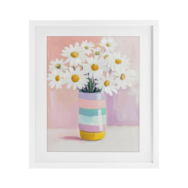 «Daisies in Striped Vase», impression encadrée sous verre, design par The Prints Vibe, 16 x 13