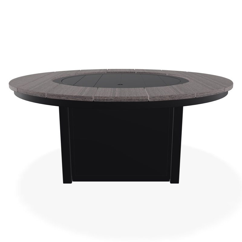 54" Round Rustic Polymer Fire Table with Propane Shelf, Black/Boardwalk