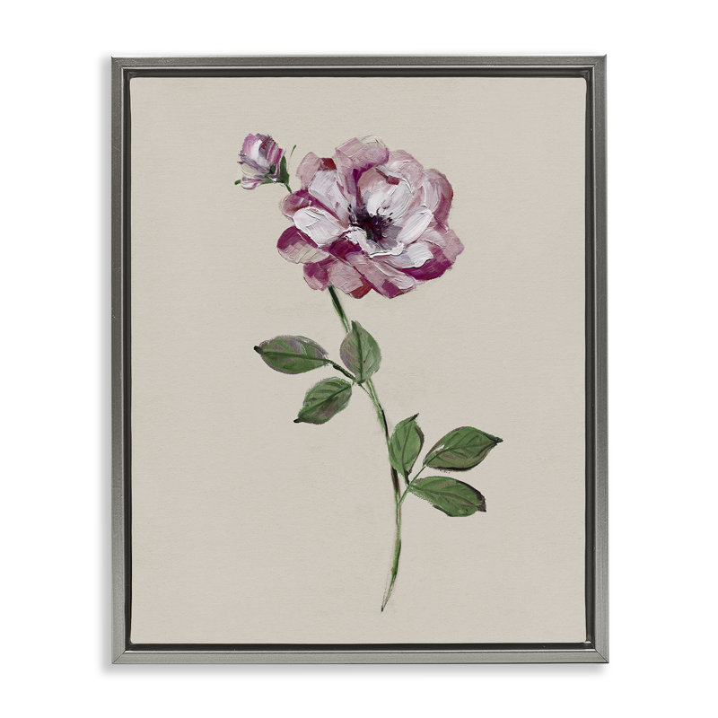 Cadre flottant Jewel Rose Sprig, design par Sally Swatland, H 21 po x l 17 po, Cadre flottant gris lustré
