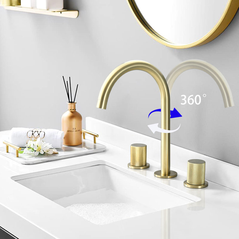 Two Handles 8 Inch Bathroom Faucet - Brushed Golden, 360 Rotatable , To Corrosion And Stains For Performance