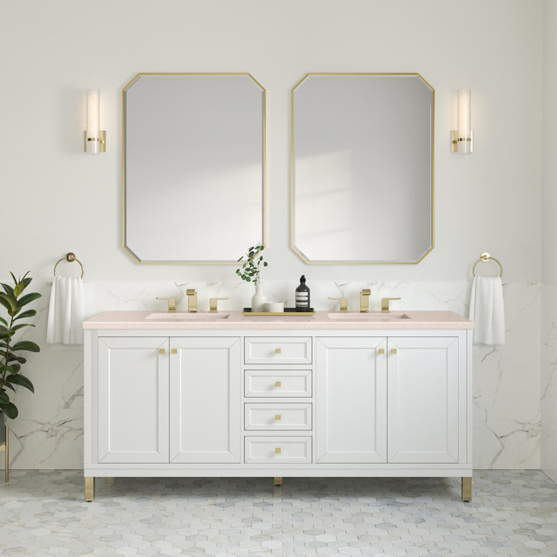 Chicago 72'' W Double Vanity, Glossy White, Parisien Bleu, 8" Widespread