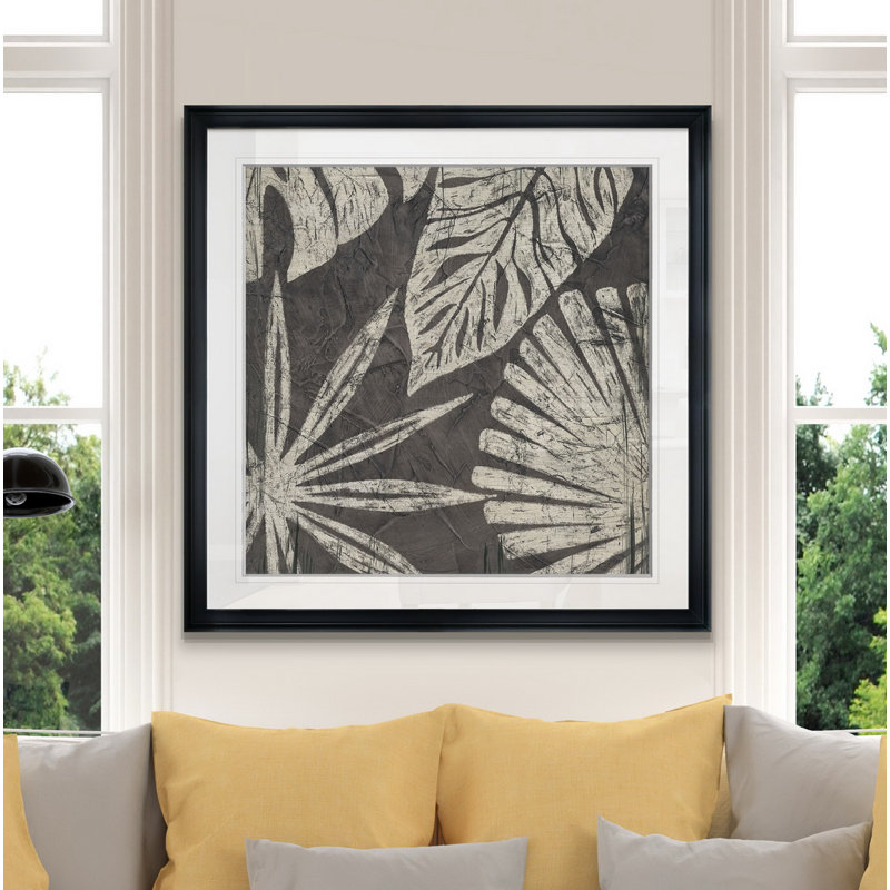 « tribal palms iv », peinture, H 24 po x l 24 po x P 1,5 po, Cadre noir