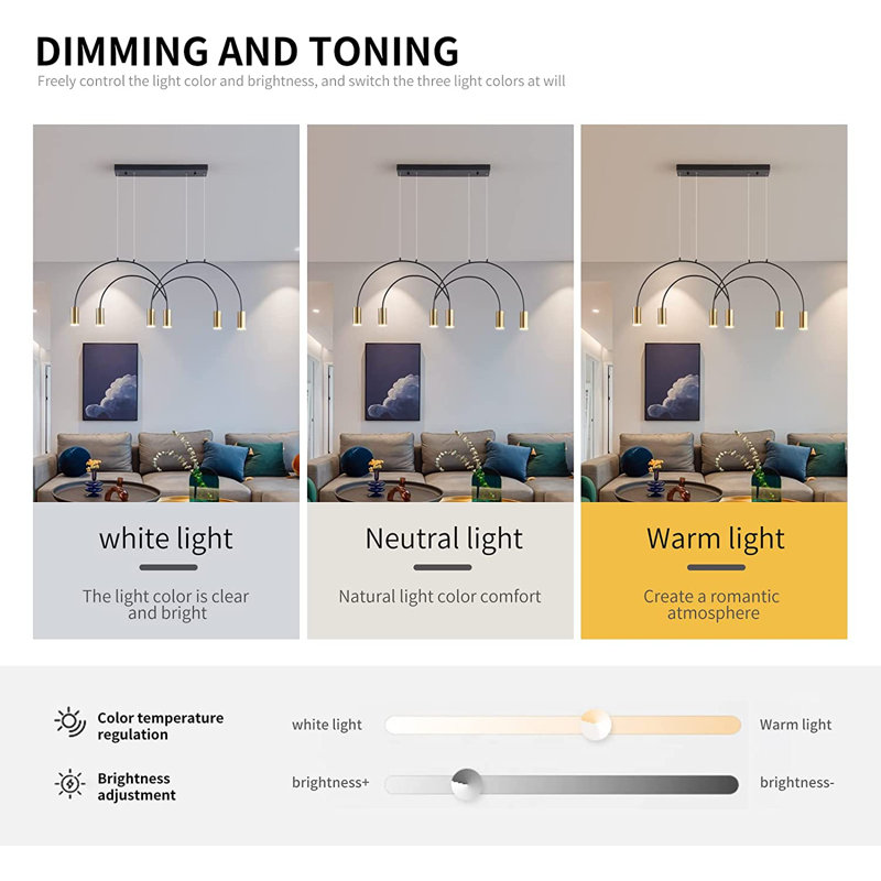Modern 6 - Light Dimmable Kitchen Island Linear LED Pendant