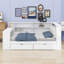 Lit plateforme en bois avec tablettes de rangement, tiroirs, station de charge, DEL, bureau et tête de lit tapissier-1514528398-1514528397