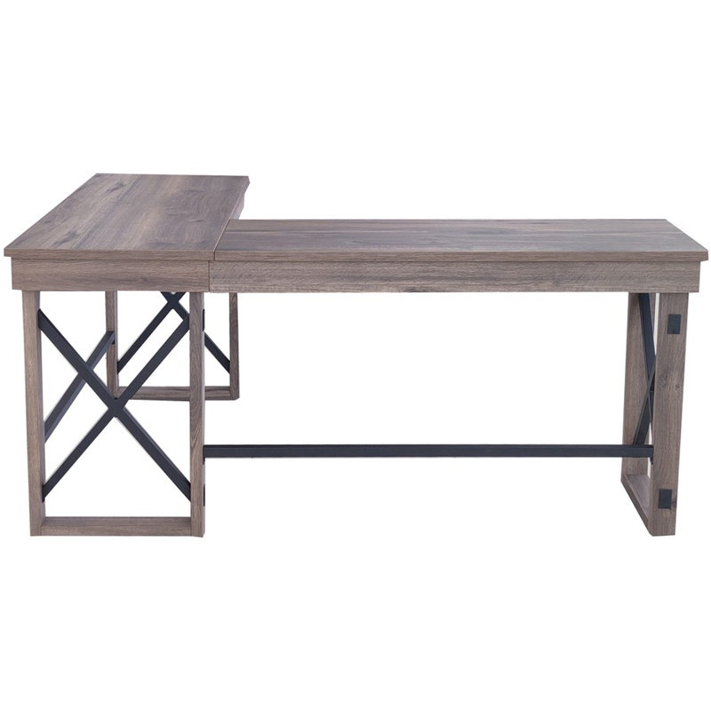 67'' Gray Wood L-Shaped Writing Desk with Drawer