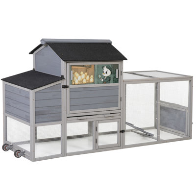 Poulailler mobile avec roulettes pour petits animaux, plateau coulissant et fenêtre, motifs colorés gris, panneau solaire Sun Smart Construction, portes, conception innovante, mobilité adaptable