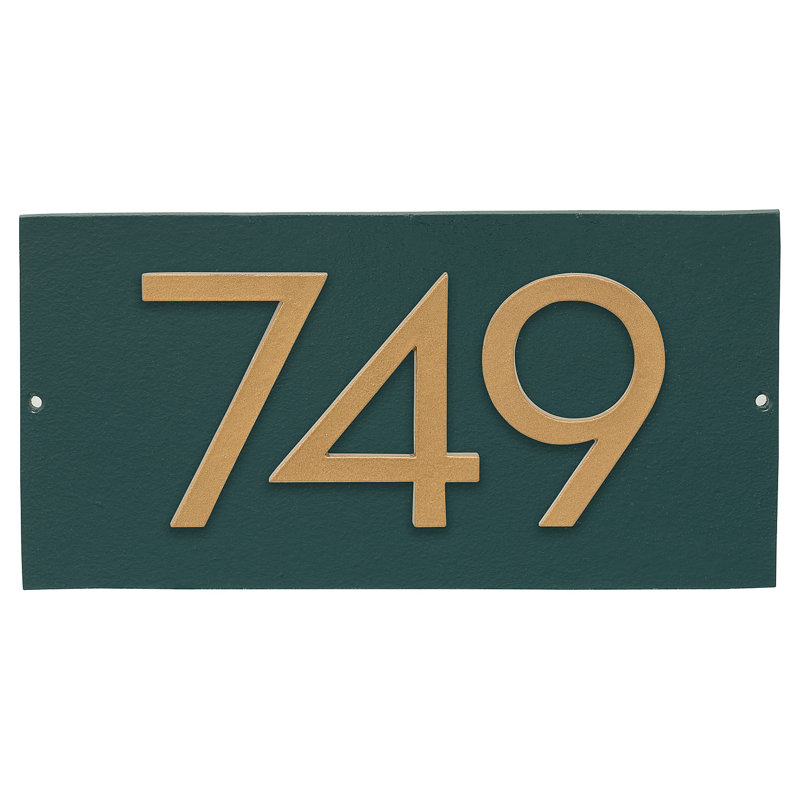 Plaque d’adresse murale flottante linéaire, Oui, Vert chasseur, Doré