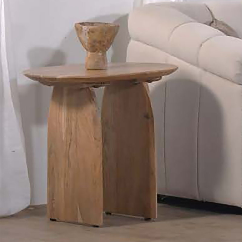 Table de bout ovale en bois d'acacia massif, table d'appoint à double base piédestal, brun