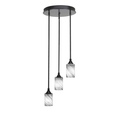 Verla 3 Light Stem Hung Cluster Pendalier With 4" Onyx Swirl Glass