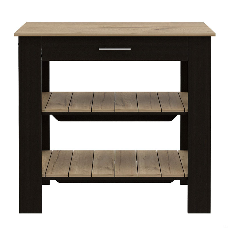 Kitchen Island 37" H, Two Open Storage Shelves, One Drawer, Four Legs,Towel Hanger