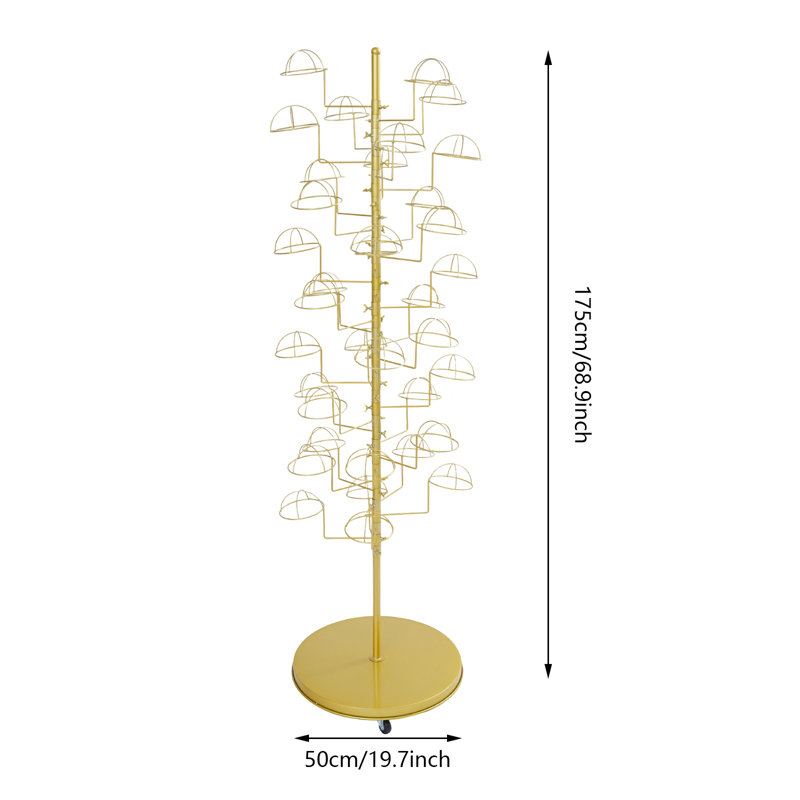 Multi-Layer 360 Degree Rotation Freestanding Hat Display Stand Rack With Wheels And 35 Hat Positions For Wigs, Helmets, Scarves