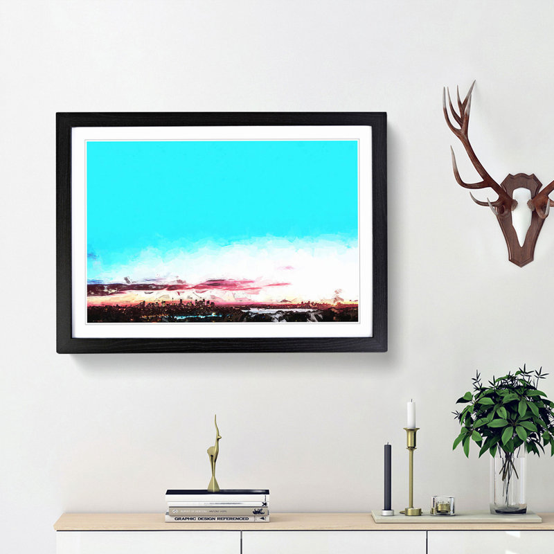 Sydney Skyline at Dusk in Abstract - Framed Print, 27cm H x 36cm W x 2cm D, Black Framed