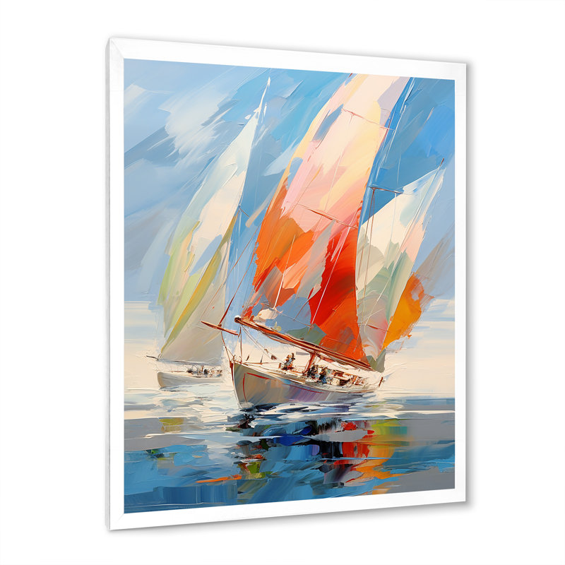 Fresin voilier abstrait, vents I - Bateau à voile, reproduction d'art sur toile encadrée, Cadre simple blanc