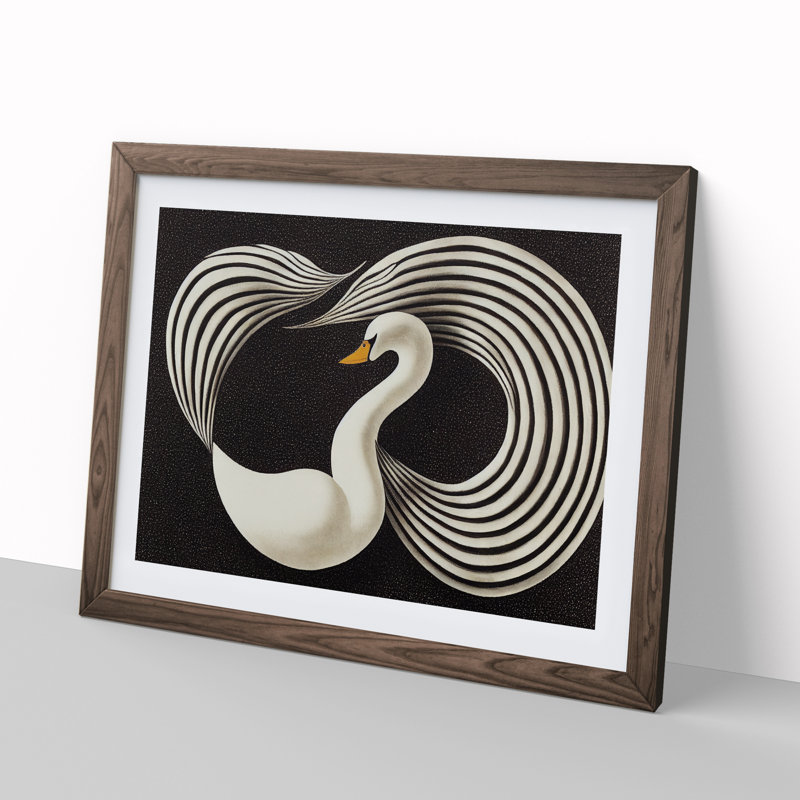 Swan Abstract Art Vol.1 - Single Picture Frame Print, 46cm H x 64cm W x 2cm D, Walnut Framed