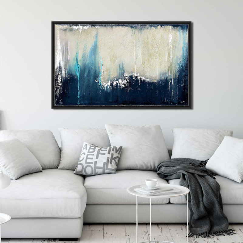 Marine Blue Illusion I par - Peinture, Cadre flottant noir, H 31,5 po x l 51,5 po x P 2 po