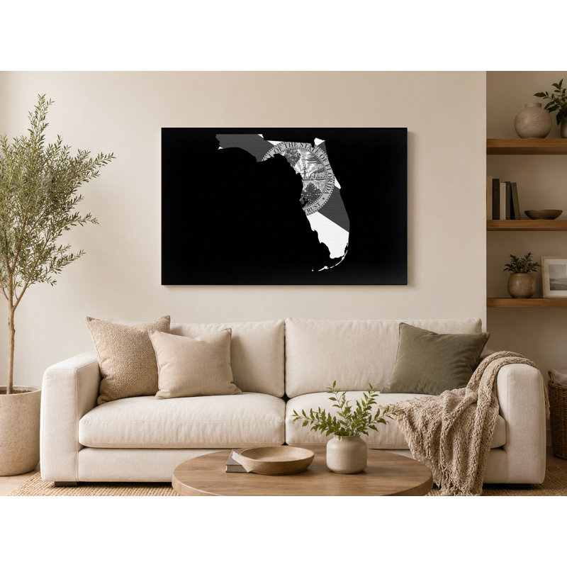 «Florida State Map with Flag», art mural sur toile, 14" W x 11" H