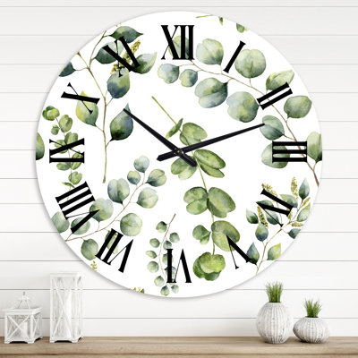Green Eucalyptus Branches III - Horloge murale traditionnelle