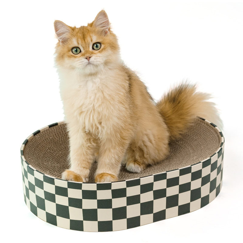 Cat Scratcher Cardboard,2 In 1 Oval Cat Scratch Pad Bowl For Indoor Kitty Grinding Claw,Round Kittens Scratching Board Corrugated Lounge Pet Beds&Furniture Protector For Couch&Carpets&Sofas