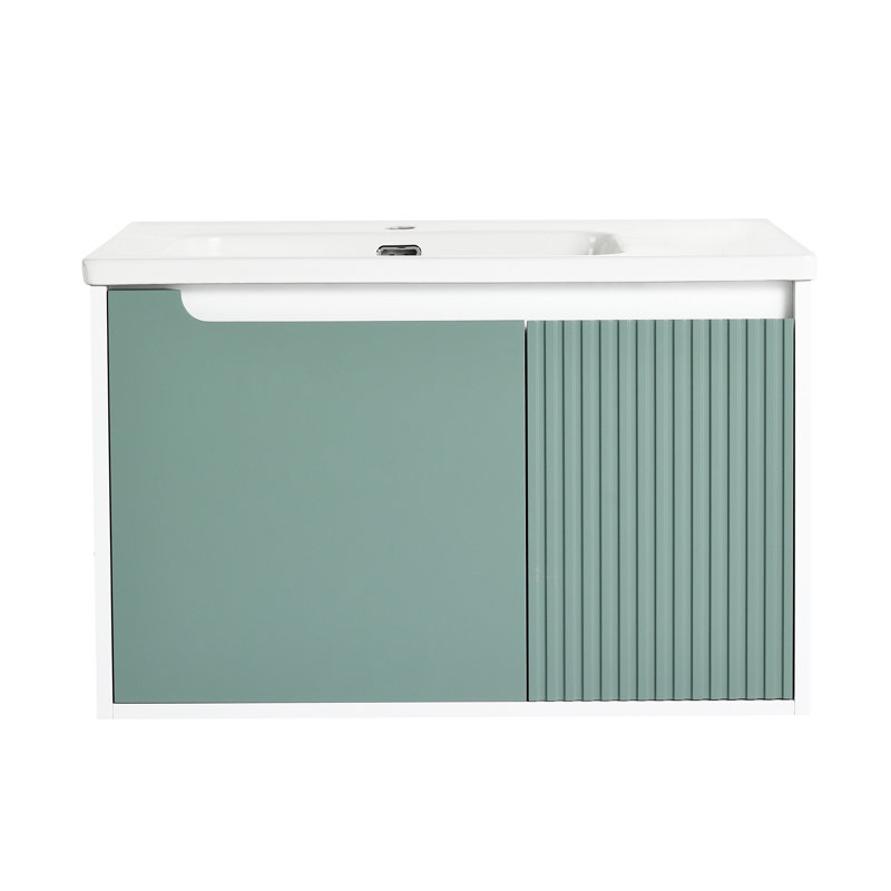 Mint Green Plywood Floating Single Sink Vanity with White Ceramic Top