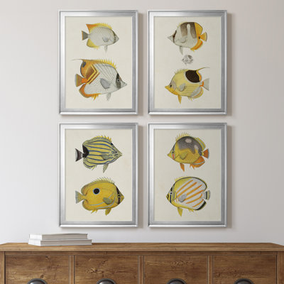 Jaune et gris poisson I, toile encadrée de qualité supérieure - prête à être accrochée