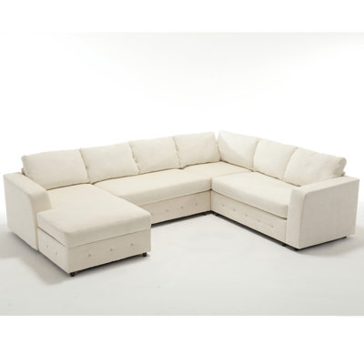 Canapé modulaire de 110,75 po, canapé modulaire surdimensionné, rangement pour chaise longue, canapé moderne en forme de U, canapés rembourrés, chenille, bouton en cristal, salon, appartement, beige