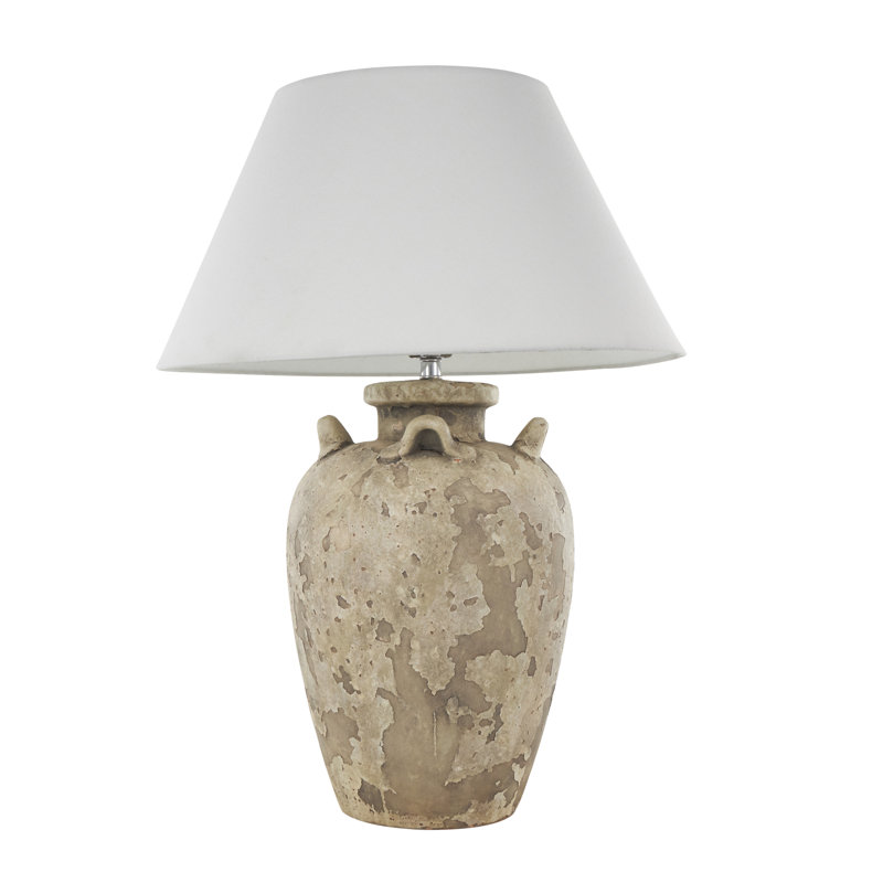 Ilana Ceramic Distressed Antique Style Textured Pot Vase Light Brown Table Lamp, White