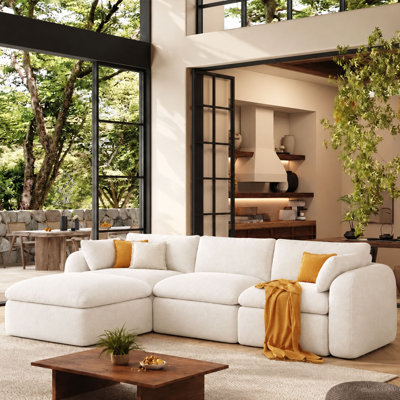 108.3" L Shaped Convertible Modular Couch, Cloud Couch Compression Sectional With Ottoman