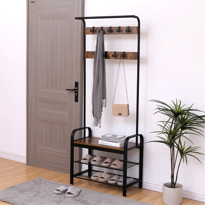 Versatile Hall Tree With Integrated Shoe Bench And Hooks For Entryways