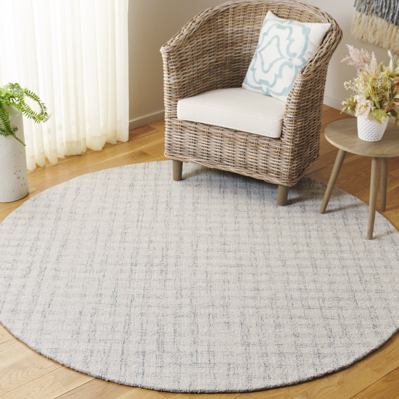Tapis en laine / coton touffeté à la main ébène gris clair / ivoire, Rond 6 pi