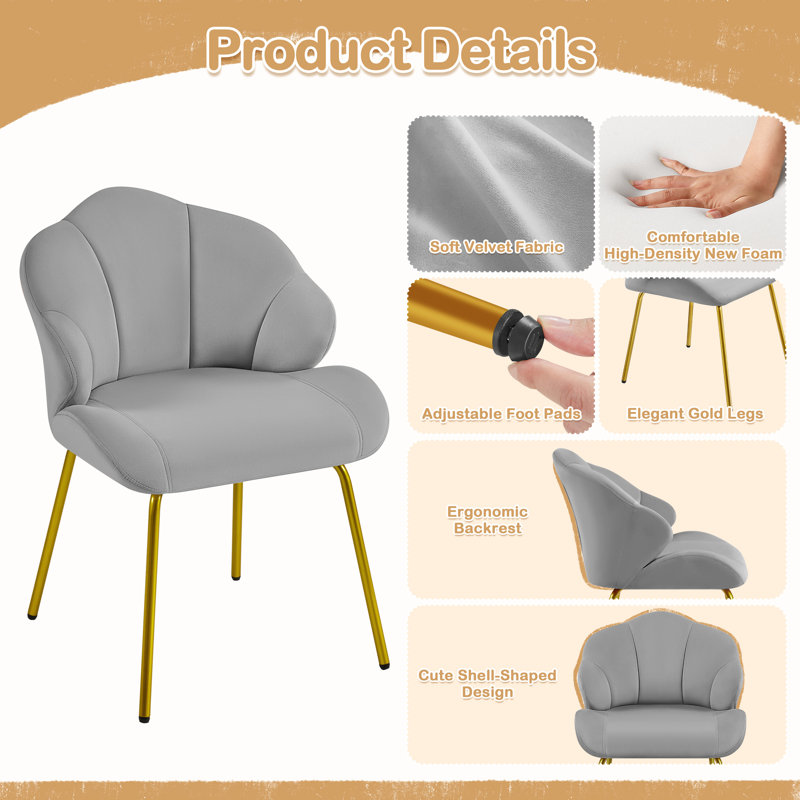 Velvet Accent Chair Vanity Makeup Chairs, Gray