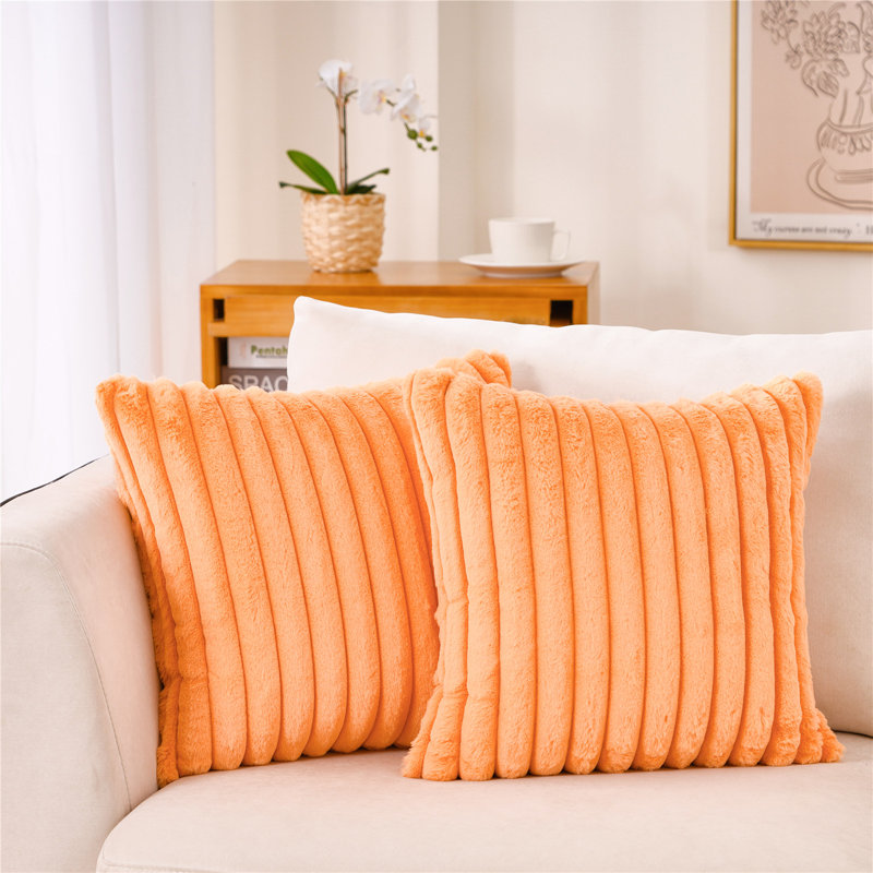 Faux Fur Reversible Throw Pillow, Orange, 20"H x 20"W