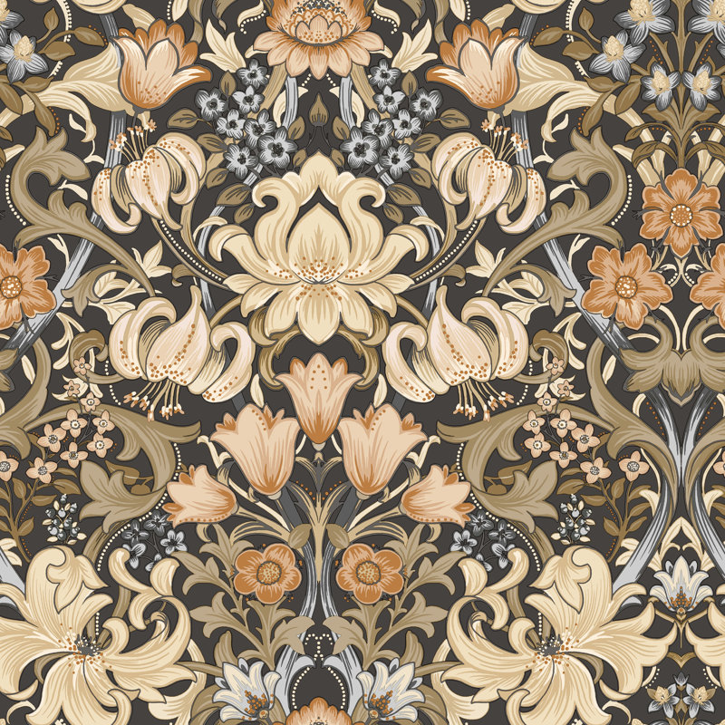 Papier peint fleuri non collé Fleurmont, Gris anthracite