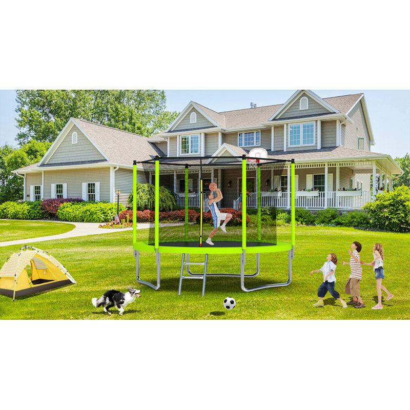Spacious Design Trampoline Solid Base Structure, Safety Pad For Kid, Green