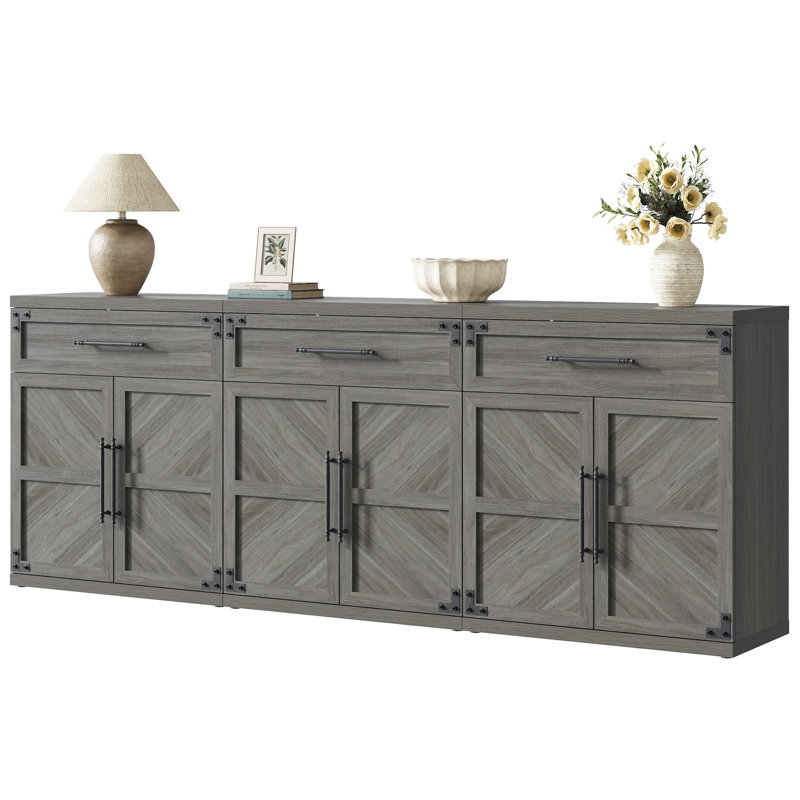 Chevron Accent Cabinet with Drawer & Adjustable Shelf, Ash Grey
