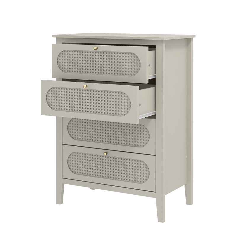Arthen Rattan 4 Drawer Chest of Drawer, Light Grey