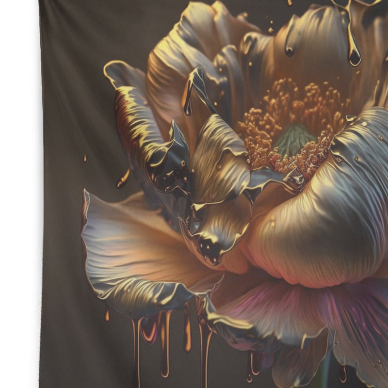 Polyester pivoine arc-en-ciel liquide or I, H 32 po x l 39 po