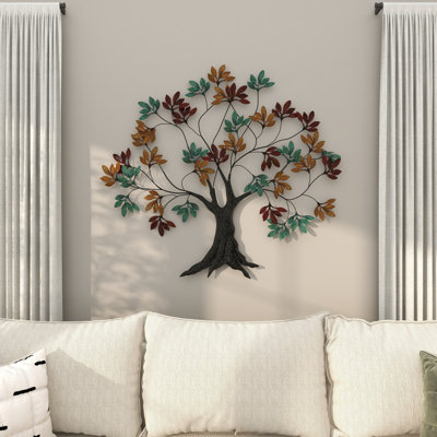 Décoration murale arbre multicolore en métal avec feuille, 47 po x 2 po x 42 po